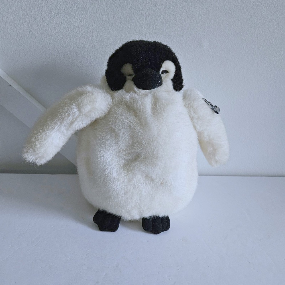 Vintage Mattel Emotions Penguin Plush Stuffed Animal 1983 Cream Black